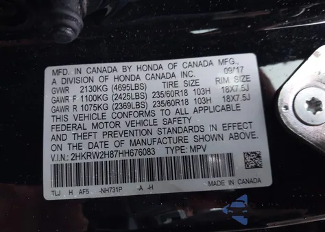 2017 Honda Cr-V Ex-L/Ex-L Navi z USA, uszkodzony, nr VIN 2HKRW2H87HH676083